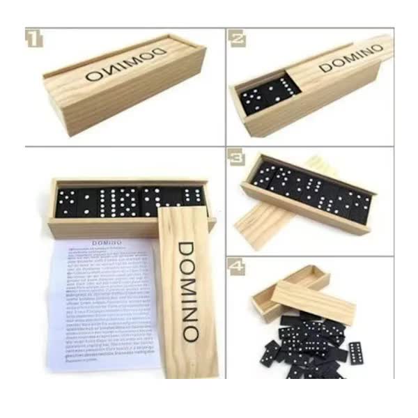 Wooden Domino Game 28 Pieces with Sliding Lid Case - Educational Aid for Children and Adults, Black Color