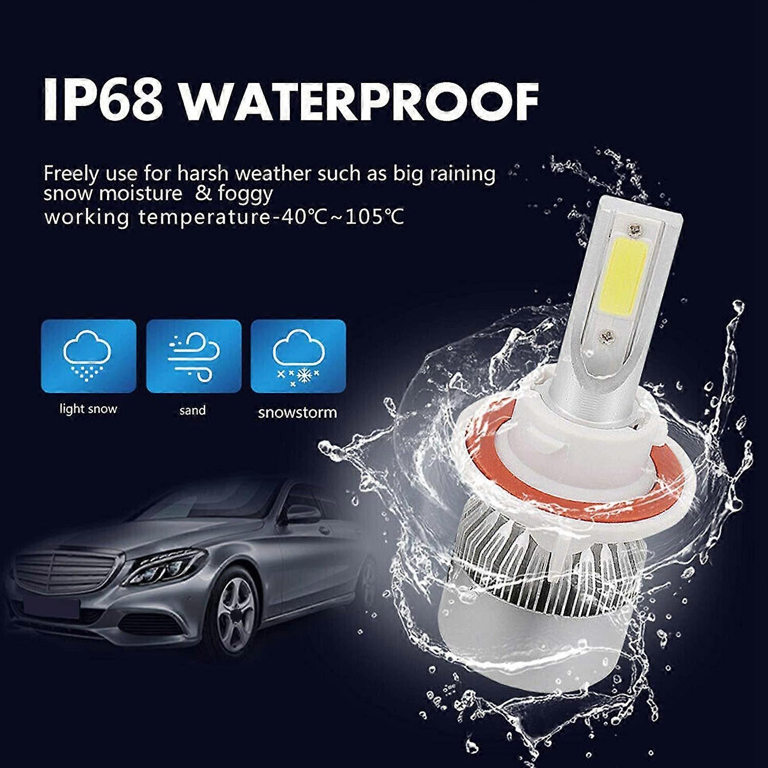 (2-pack) H13/9008 LED Headlight (Low Beam and High Beam) C6 Conversion Kit, 72W 8500LM 6500K Cool White Light