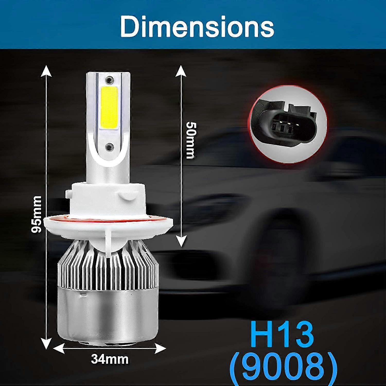 (2-pack) H13/9008 LED Headlight (Low Beam and High Beam) C6 Conversion Kit, 72W 8500LM 6500K Cool White Light