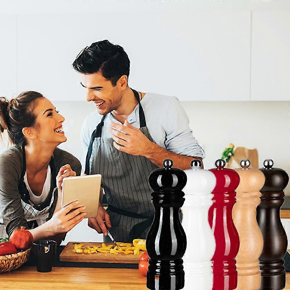 Wooden Pepper Mill Salt and Pepper Shaker with Adjustable Ceramic Rotor 2pcs Red