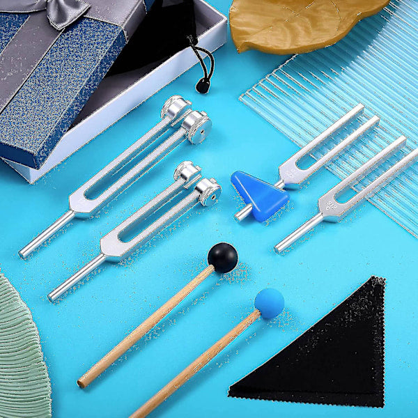 Tuning Forks Set 4 Pack 128Hz 256Hz 512Hz 528Hz with Hammer for Sound Healing Vibration Therapy