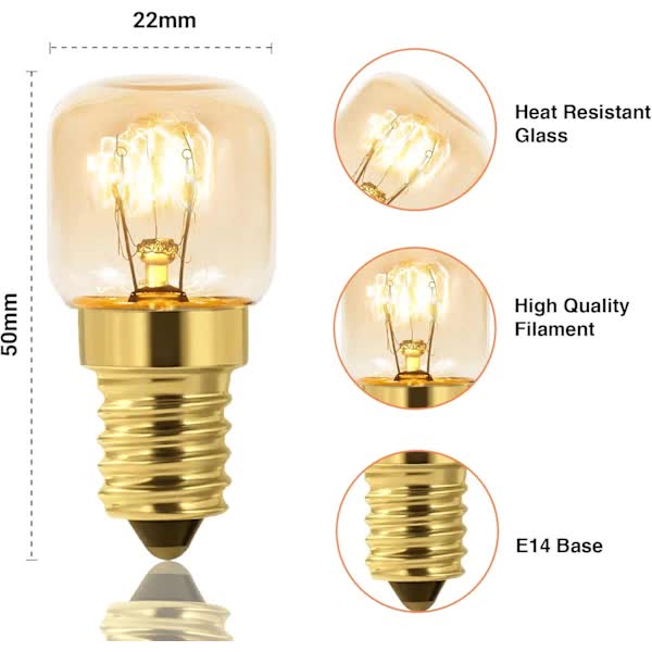 Dimmable E14 Oven Light Bulb Edison E14 T22 2700K Warm White 10-Pack for 220V Ovens 300°C Resistant 160LM