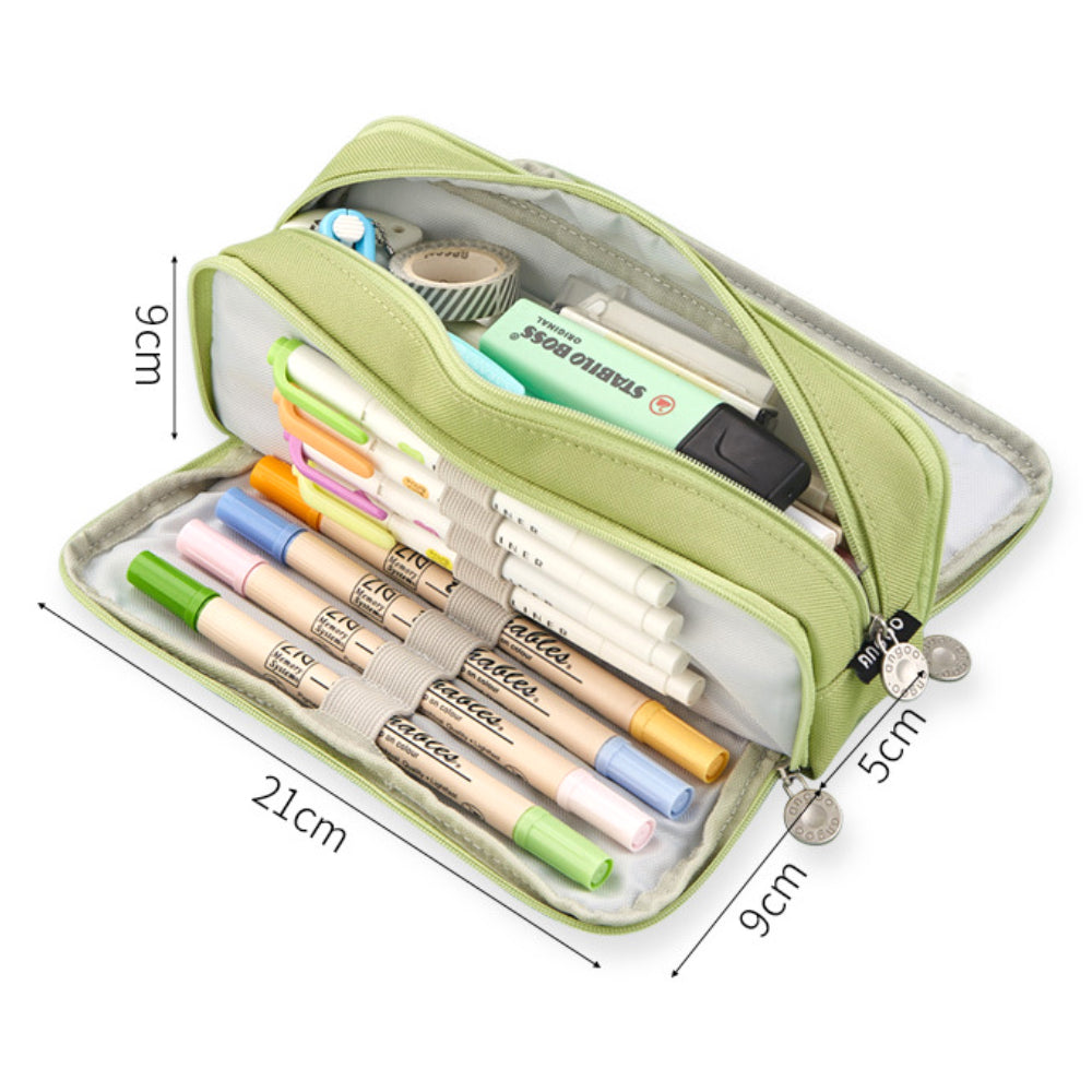 Large Capacity Pencil Case, 3 Compartments, Bag, School Pink