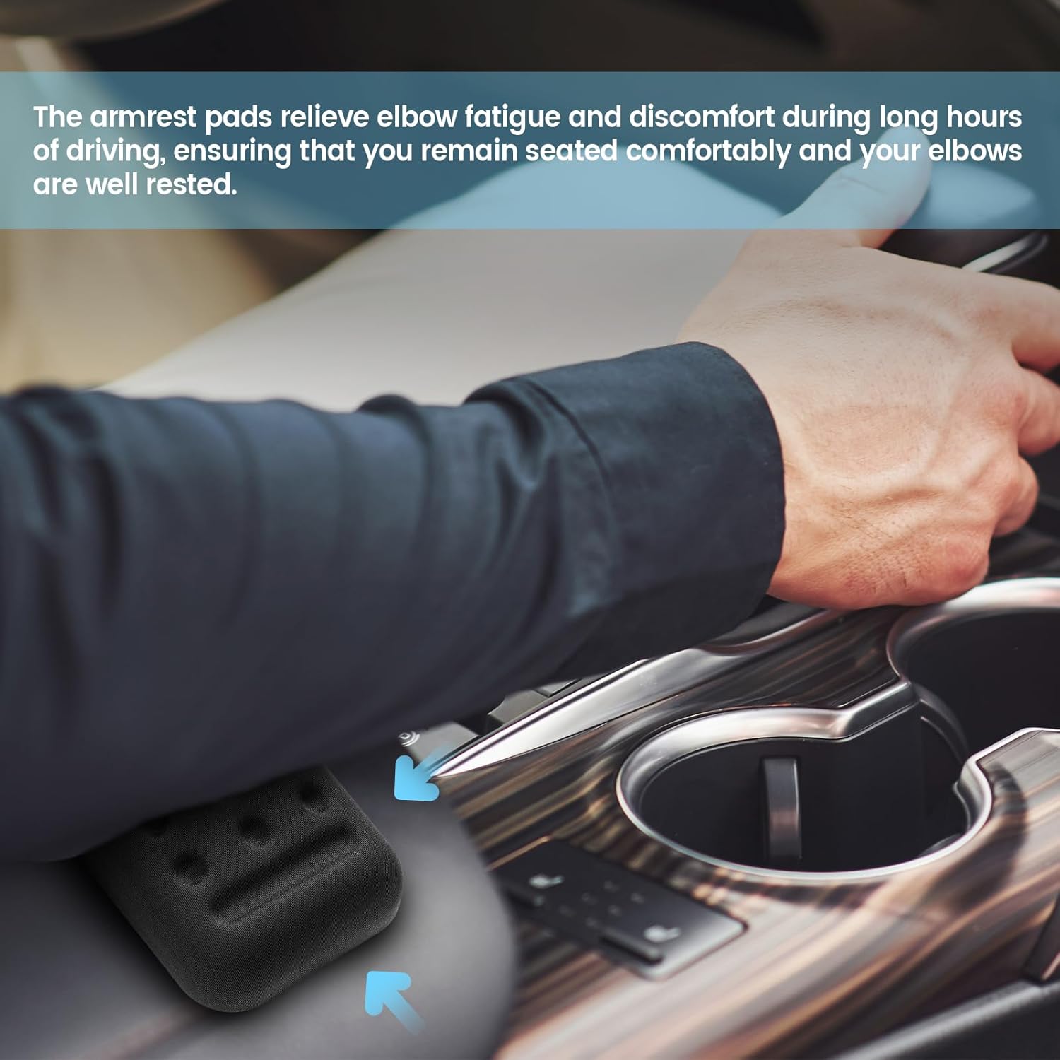 2-Pack Car Armrest Pads, Memory Foam Elbow Cushion and Pain Relief for Enhanced Arm Support, Universal Comfortable Vehicle Door Armrest Accessories (Black)