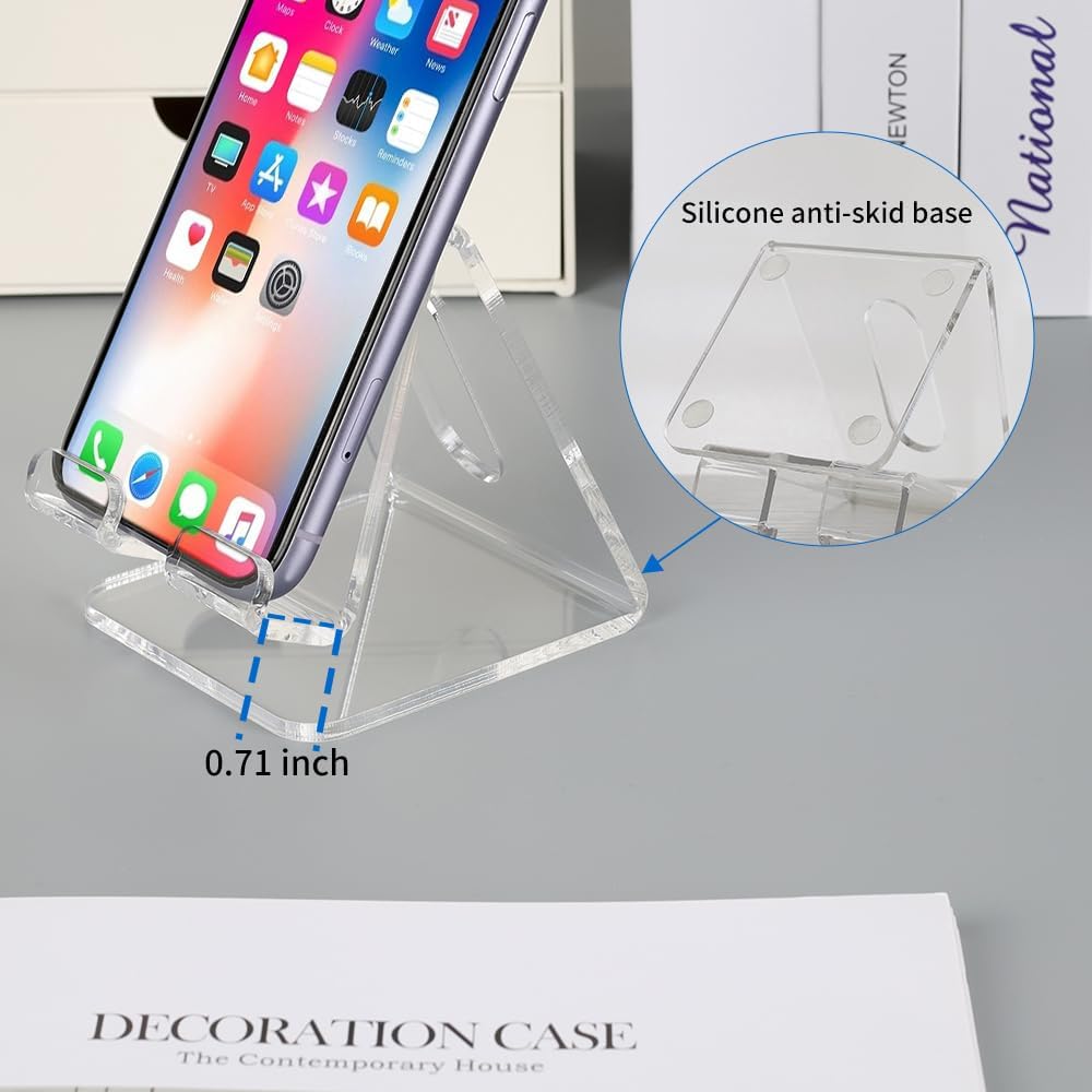 Fancial Acrylic Cell Phone Stand, Portable Phone Holder, Clear Phone Stand for Desk, Compatible with iPhone 15 14 13 12 Pro Max Mini 11 Xr Plus SE, Android Smartphone, Pad, Tablet, Desk Accessories