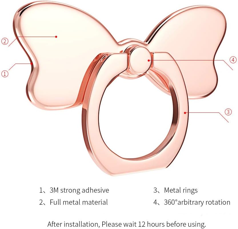 Metal Cell Phone Finger Ring Stability Holder Back Stand Collapsible Hand Grip Knob Loop Car Mount Hook Kickstand 360 for iPhone Samsung Galaxy Mobile Cute Accessories (Rose Gold)