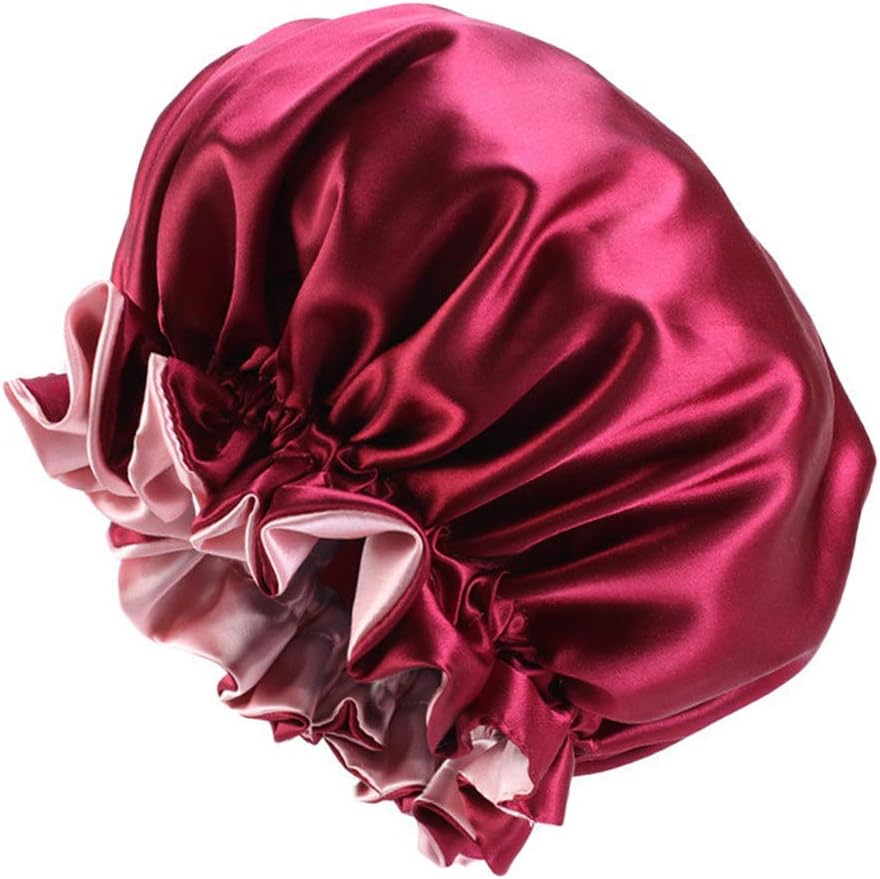 Solid Color Silky Satin Bonnet Cap,Bonnets for Women,Silky Bonnet for Curly Hair,Women Hair Wrap for Sleeping,Double Layers Wine Red