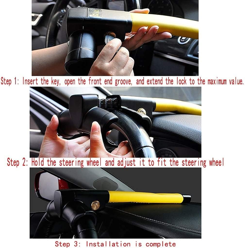 Steering Wheel Lock Strong Heavy Duty Anti-Theft Steering Wheel Lock Anti-Theft Retractable Hook Car Clutch Pedal Lock for Car Truck SUV Van Security with 2 Keys