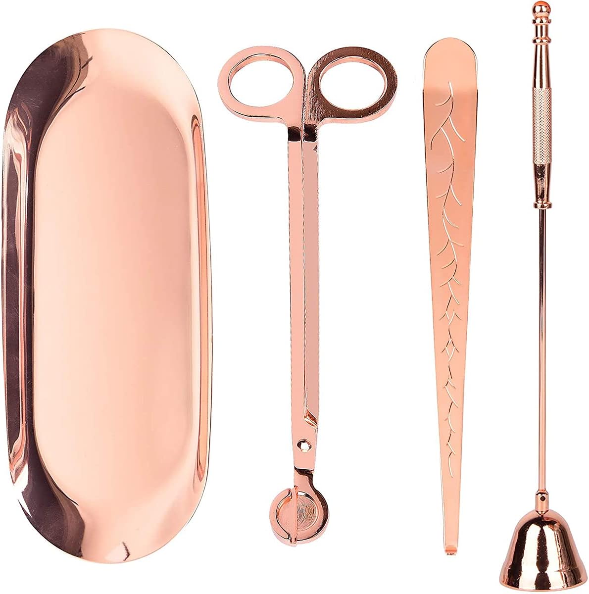 Candle Accessory Set 4 in 1, Wick Trimmer, Cutter, Snuffer Kit, Dipper for Scented Lover, Care Tools, Christmas Thanksgiving Gift, Ideal Gift(Rose Gold)