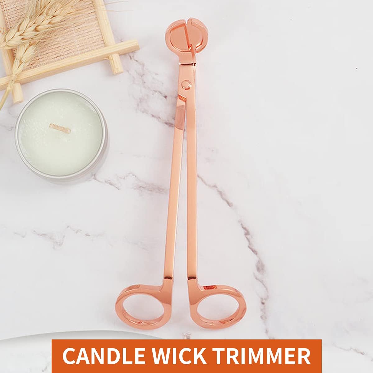 Candle Accessory Set 4 in 1, Wick Trimmer, Cutter, Snuffer Kit, Dipper for Scented Lover, Care Tools, Christmas Thanksgiving Gift, Ideal Gift(Rose Gold)
