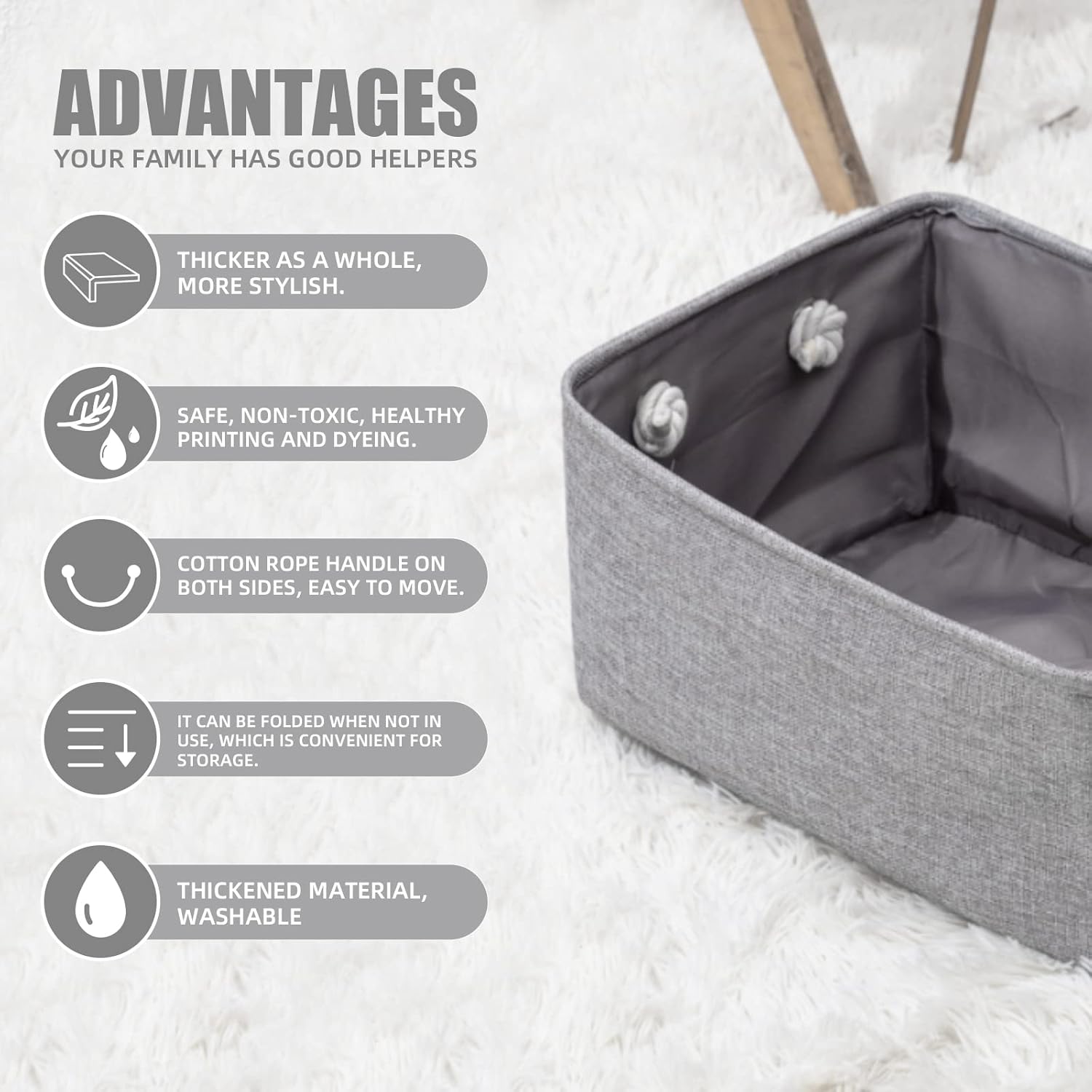 Organizing Fabric Storage Basket Box for Shelves, Nursery, Decorative Baskets(Solid Grey-2 Pack, Small-12.2 * 8.3 * 5.1inches)