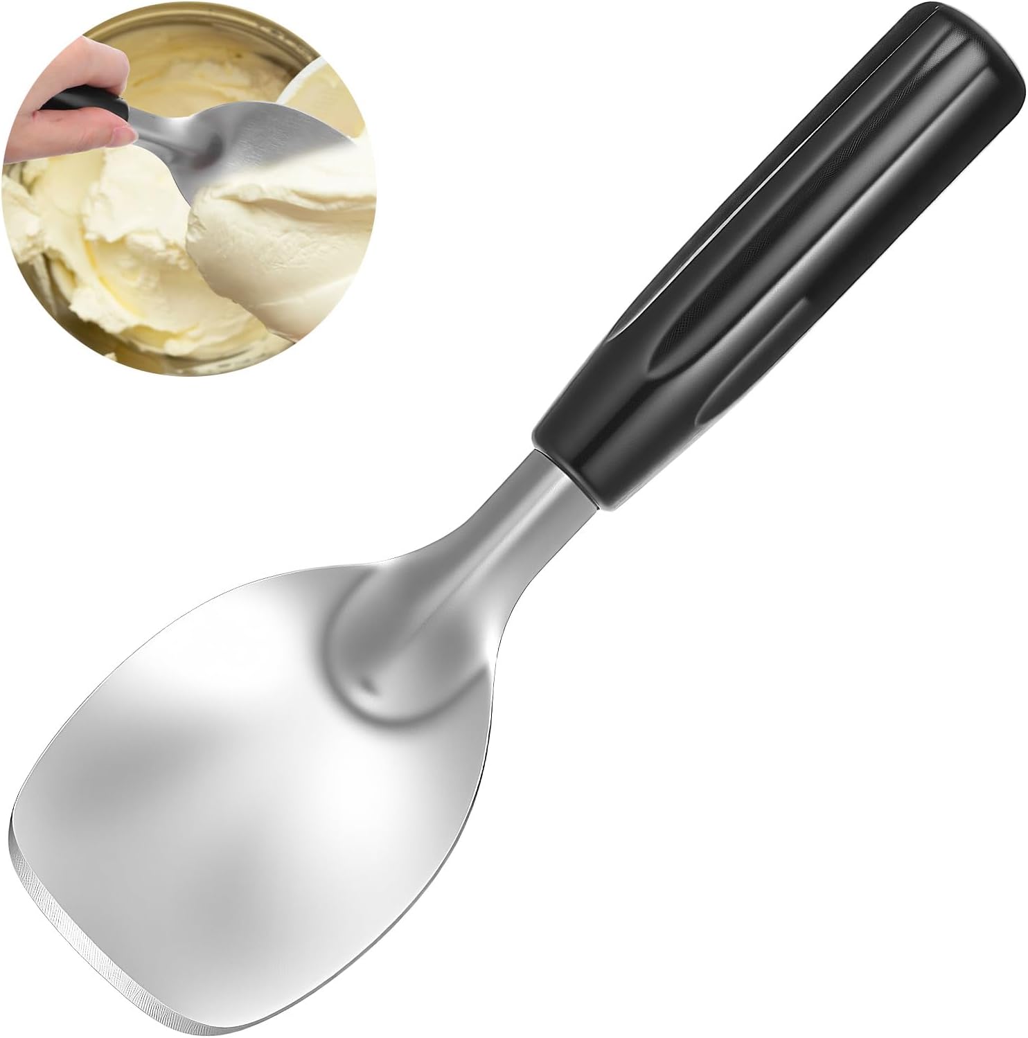 Ice Cream Spade Heavy Duty Stainless Steel Flat Ice Cream Scoop Paddle Non-Slip Handle Dishwasher Safe Flat Icecream Scooper For Hard Or Creamy Dessert Butter Hard Frozen Treats