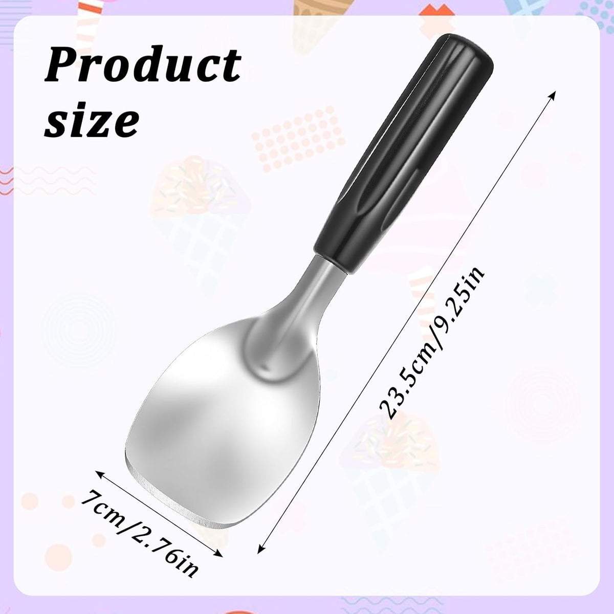 Ice Cream Spade Heavy Duty Stainless Steel Flat Ice Cream Scoop Paddle Non-Slip Handle Dishwasher Safe Flat Icecream Scooper For Hard Or Creamy Dessert Butter Hard Frozen Treats