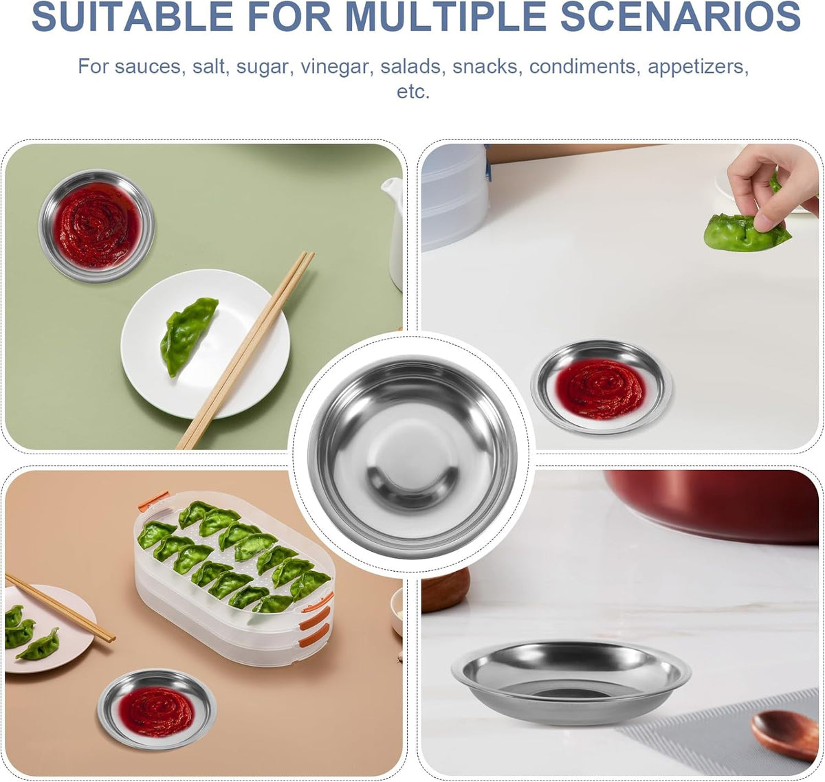 10Pcs Small Plates Stainless Steel Appetizer Plates Round Seasoning Plates Metal Saucers Plates Metal Dishes Basic Cat Bowls 10cm