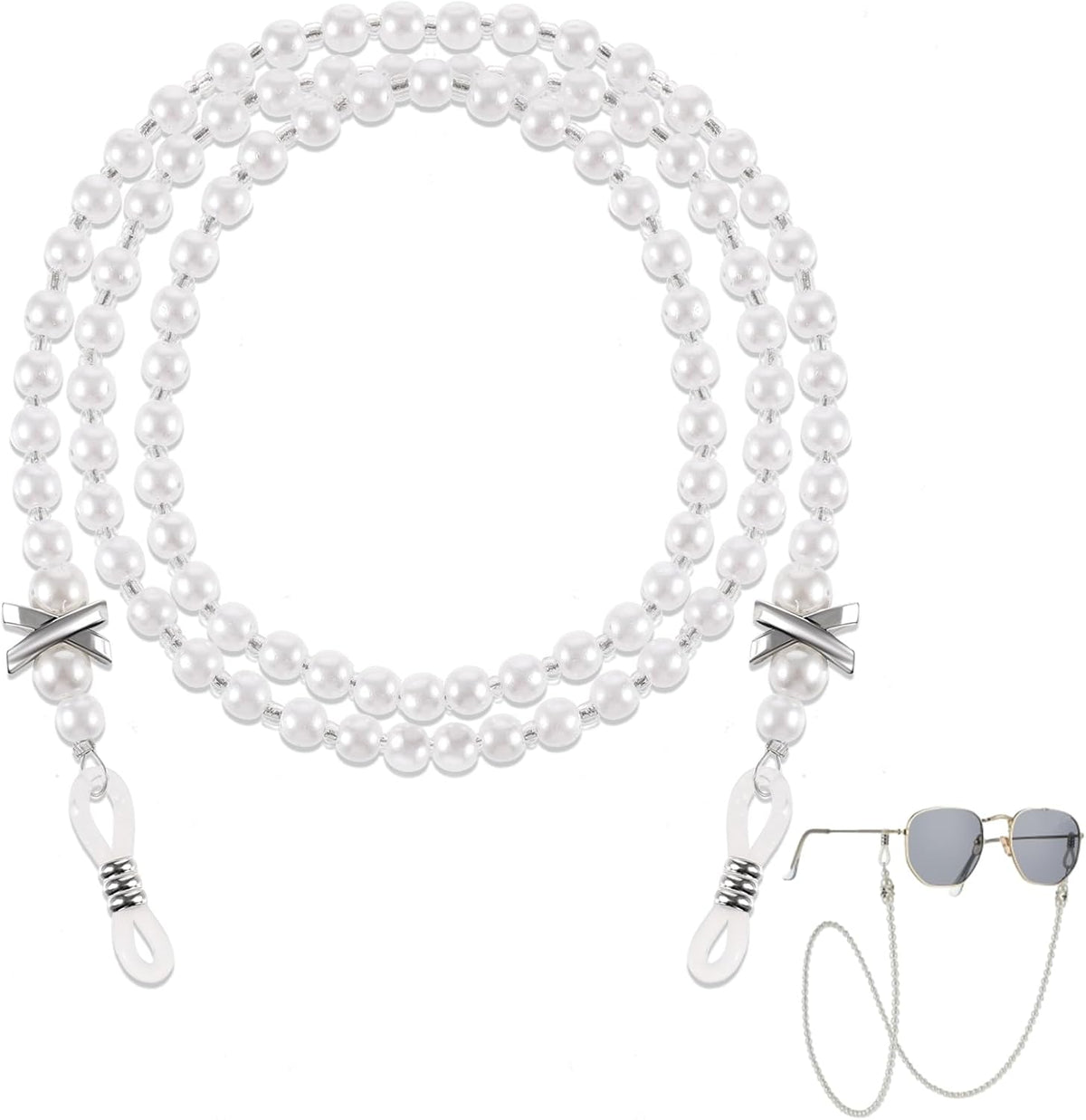 Pearl Eyeglass Chain Anti-slip and Anti-Falling Glasses Chain Eyeglasses String Holder for Women &amp; Girls Sunglasses Mask Necklace Lanyard(White)