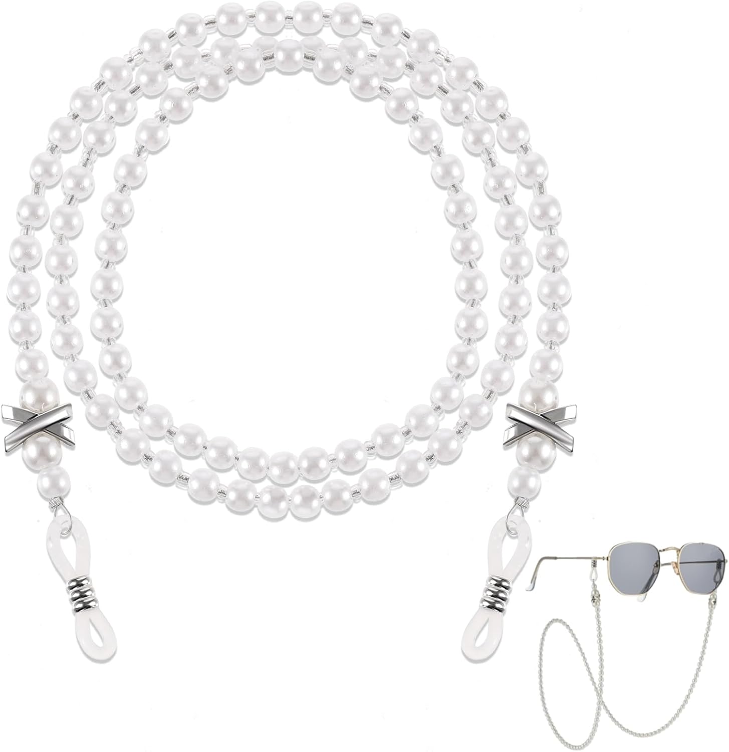 Pearl Eyeglass Chain Anti-slip and Anti-Falling Glasses Chain Eyeglasses String Holder for Women & Girls Sunglasses Mask Necklace Lanyard(White)