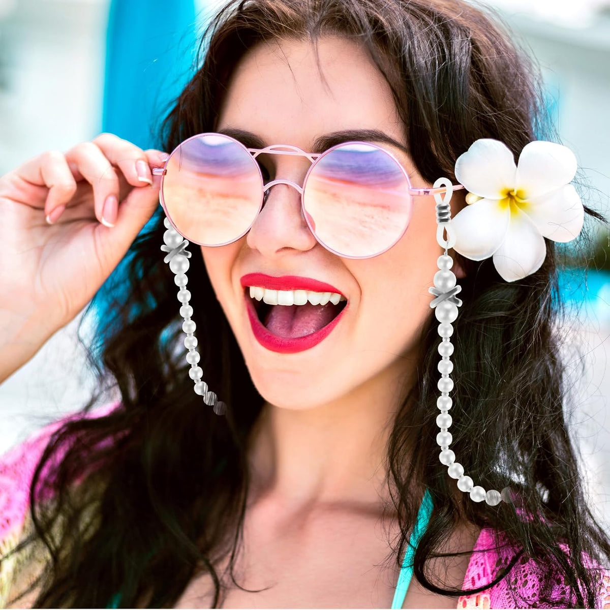 Pearl Eyeglass Chain Anti-slip and Anti-Falling Glasses Chain Eyeglasses String Holder for Women & Girls Sunglasses Mask Necklace Lanyard(White)