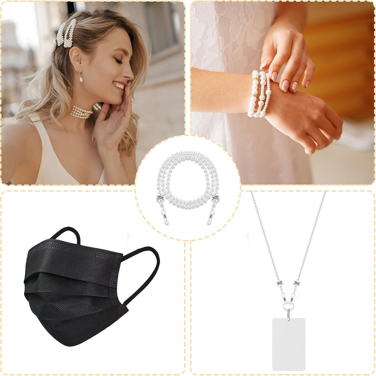 Pearl Eyeglass Chain Anti-slip and Anti-Falling Glasses Chain Eyeglasses String Holder for Women & Girls Sunglasses Mask Necklace Lanyard(White)