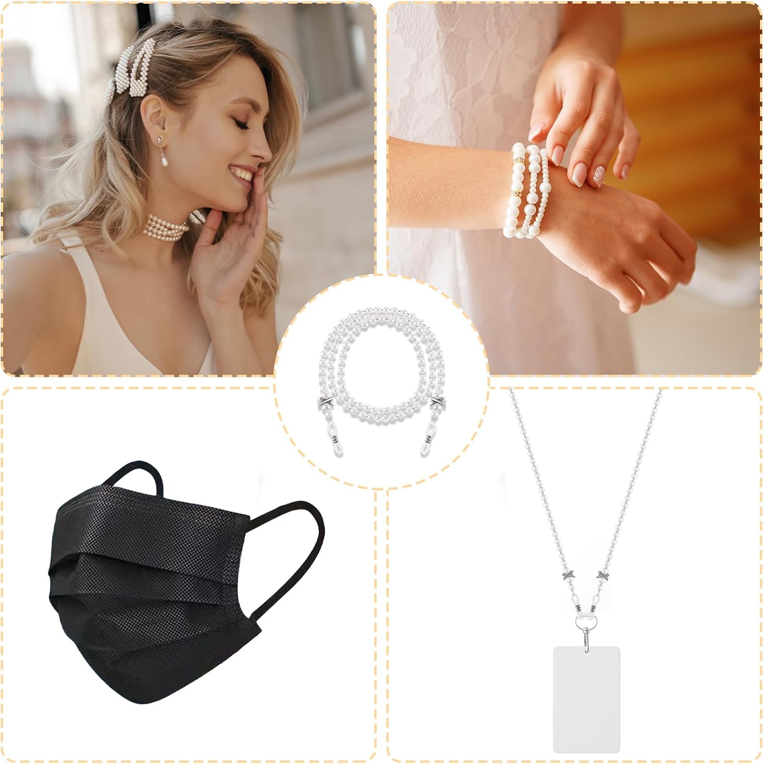 Pearl Eyeglass Chain Anti-slip and Anti-Falling Glasses Chain Eyeglasses String Holder for Women & Girls Sunglasses Mask Necklace Lanyard(White)