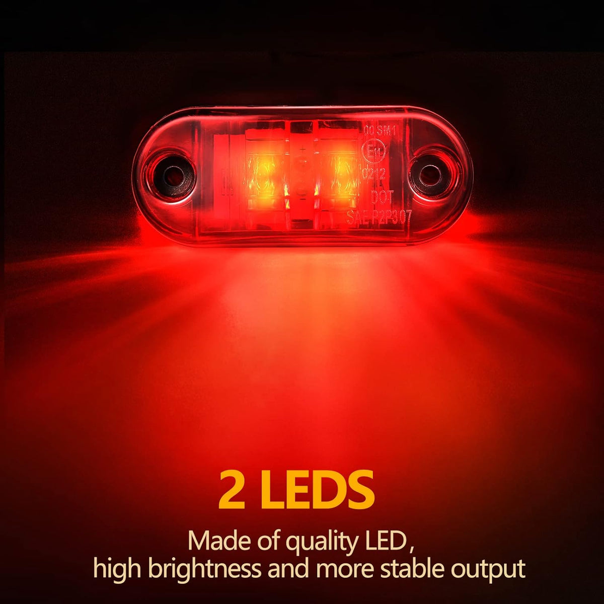 10 Pcs 2.5 Inch LED Trailer Lights 2 Diode Waterproof LED Trailer Side Marker Lights Oval Signal Running Lights For Truck Boat RV(Amber, Red)