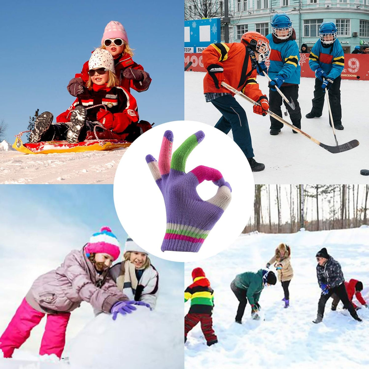 6 Pairs Kids Anti-Skid Magic Gloves, Multicolor Winter Warm Full Finger Mittens Stretchy Knitted Gloves for Kids Boys and Girls