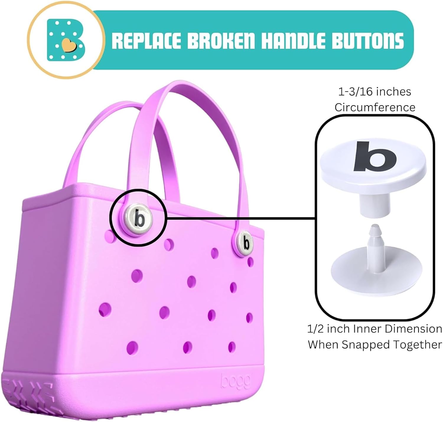 4-Pack Replacement Buttons with B for Bogg Bag Handle Strap.