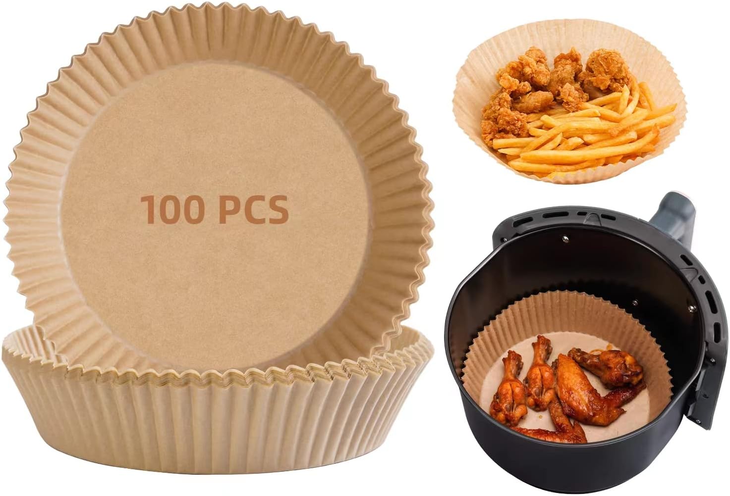 Air Fryer Disposable Paper Liner, 100Pcs-6 inch Liners for Air Fryer, Non-stick Disposable Air Fryer Liners, Water-proof, Filter Paper for Air Fryers Basket, Microwave Oven, Frying Pan