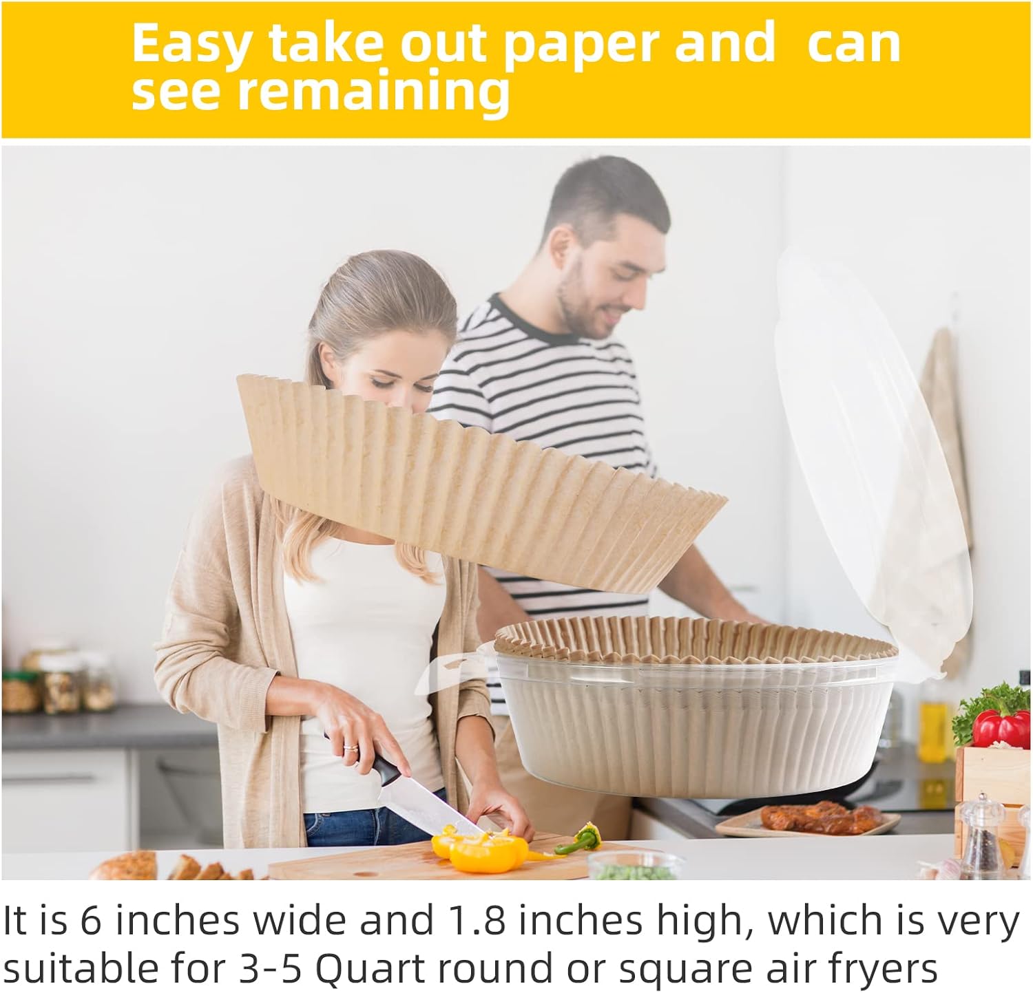 Air Fryer Disposable Paper Liner, 100Pcs-6 inch Liners for Air Fryer, Non-stick Disposable Air Fryer Liners, Water-proof, Filter Paper for Air Fryers Basket, Microwave Oven, Frying Pan