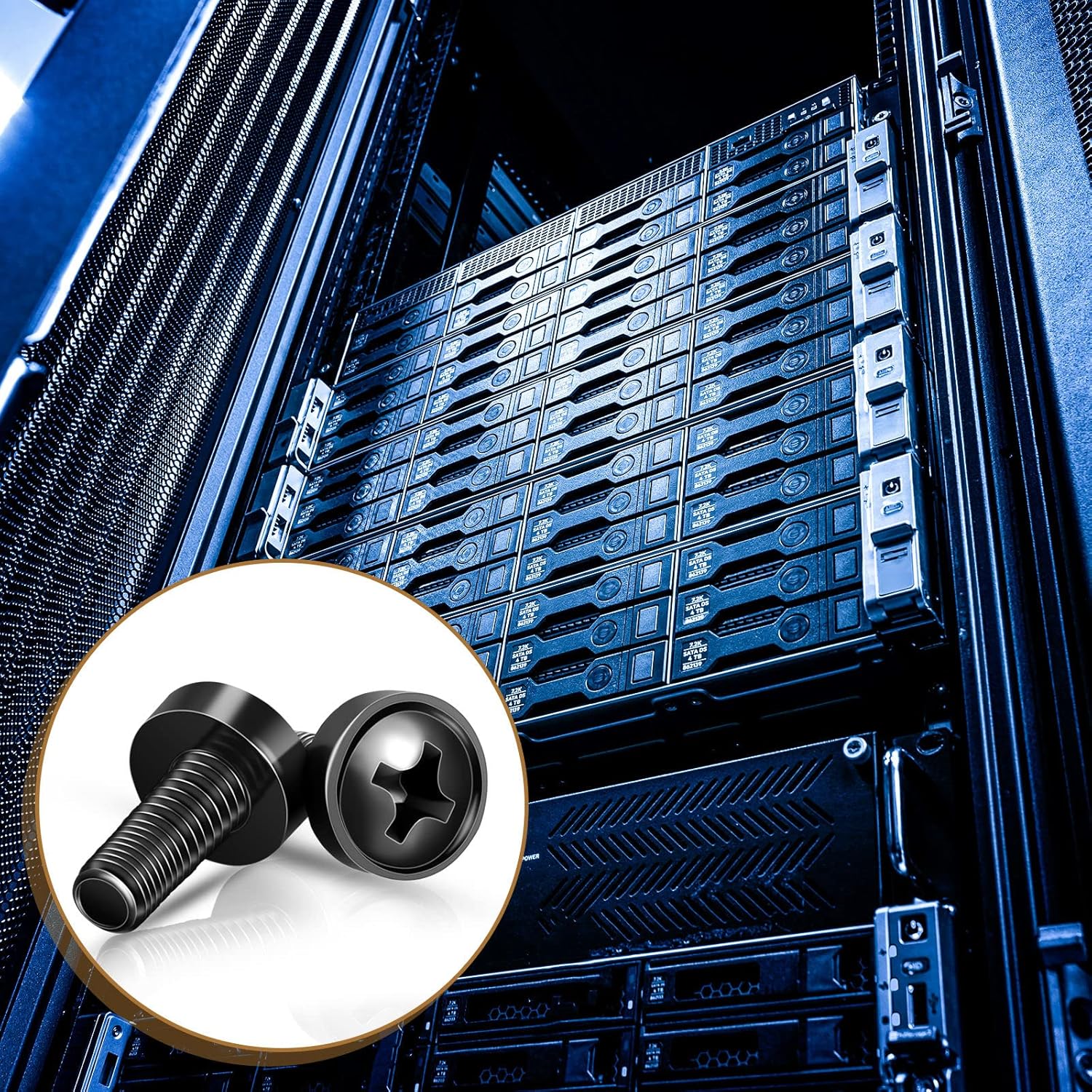 50 Pack M6 x 16 mm Rack Mount Cage Nuts, Screws and Washers Stainless Steel Black Server Rack Screws Square Insert Nuts for Audio Server Console Mounting Routers, Shelves, Enclosures, Cabinets