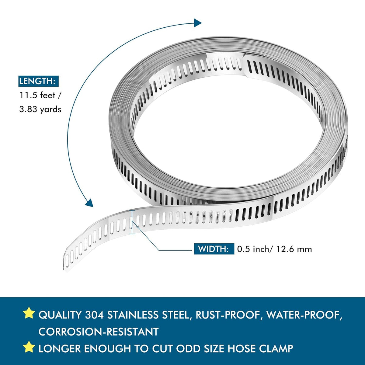 Hoses Clamps, Clamps Worm, Worm Clamps Stainless Steel, Large Hose Clamp Worm Drive Hose Clamps Adjustable Pipe Hose Clamp for Intercooler, Pipe, Plumbing, Tube and Fuel Line (9 Pieces,11.5 Feet)