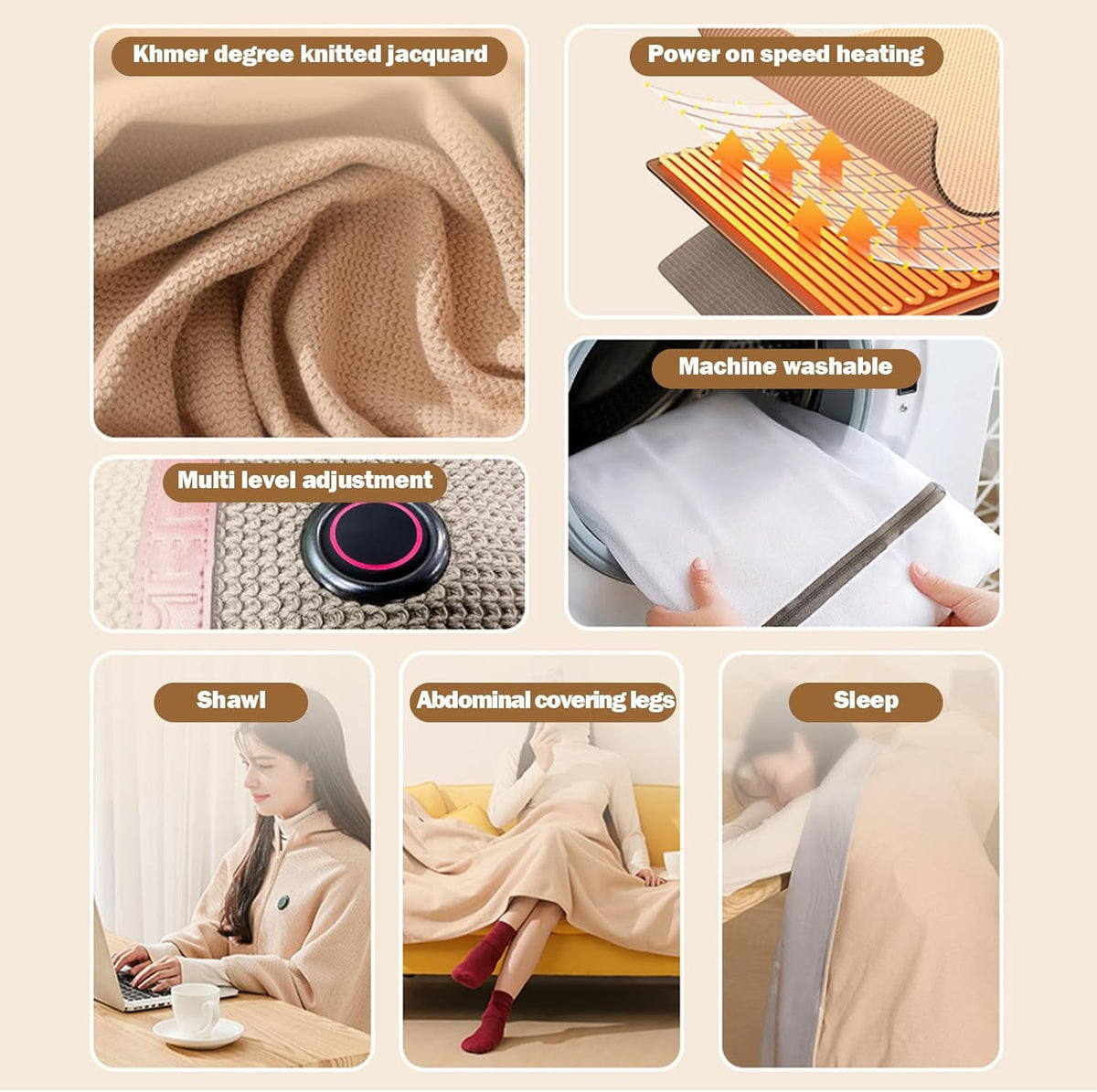 Portable Heated Shawl, 59"x 32" Cordless Electric Heated Blanket with 3 Heating Levels for Car, Home, Camping, USB Heated Shawl Wraps for Women, Winter Present for Mom Girlfriend Grandma (Wine-red)