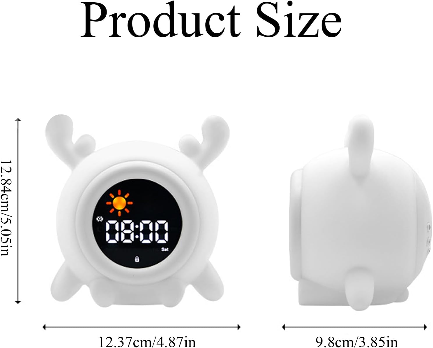 Alarm Clock, 8 Colors Adjustable Alarm Clock for Bedroom with 6 White Noises and 6 Ringtones, Cute Rechargeable Cartoon Sunrise Alarm Clock with LED Display for All Ages (A)