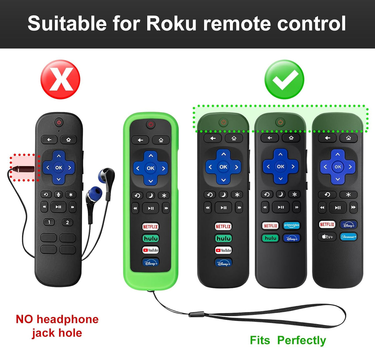 (Pack of 2) Remote Cover Case for Roku TV Remote Control/Silicone Protective Sleeve Skin - Glow in The Dark (Green/Blue)