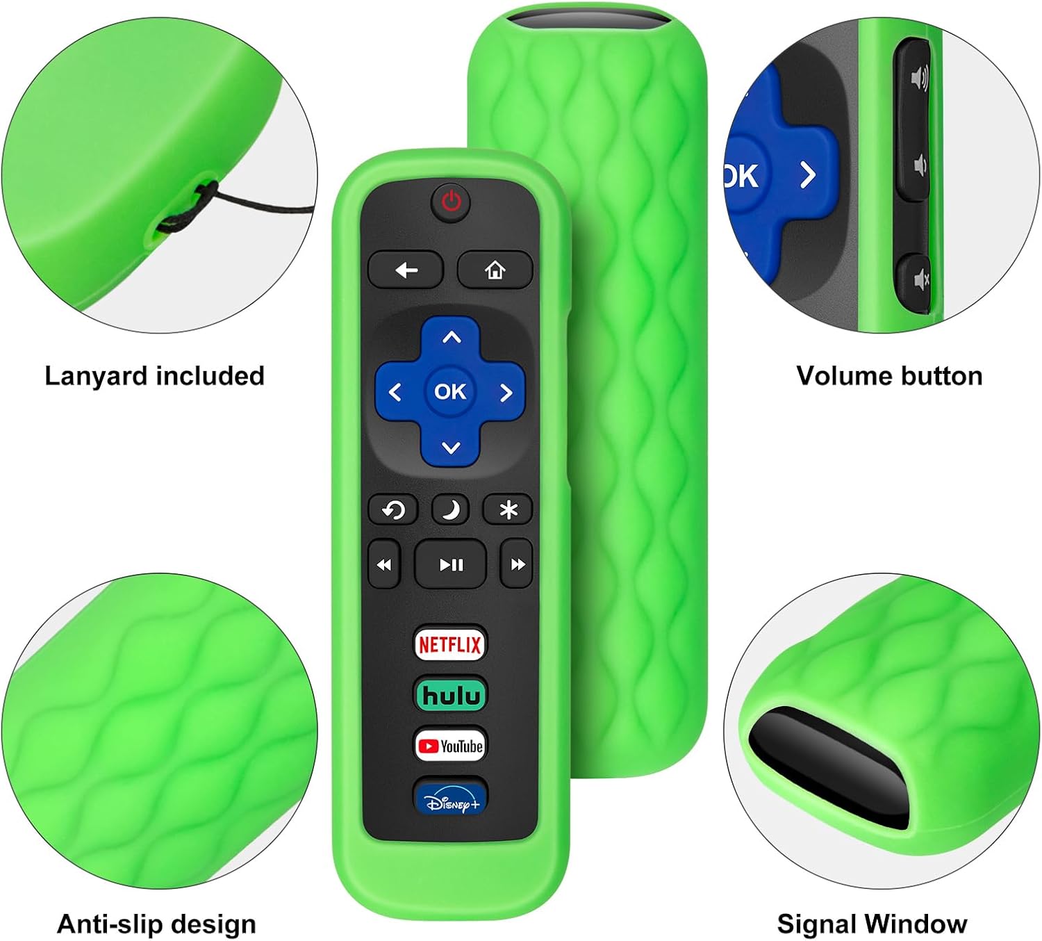 (Pack of 2) Remote Cover Case for Roku TV Remote Control/Silicone Protective Sleeve Skin - Glow in The Dark (Green/Blue)