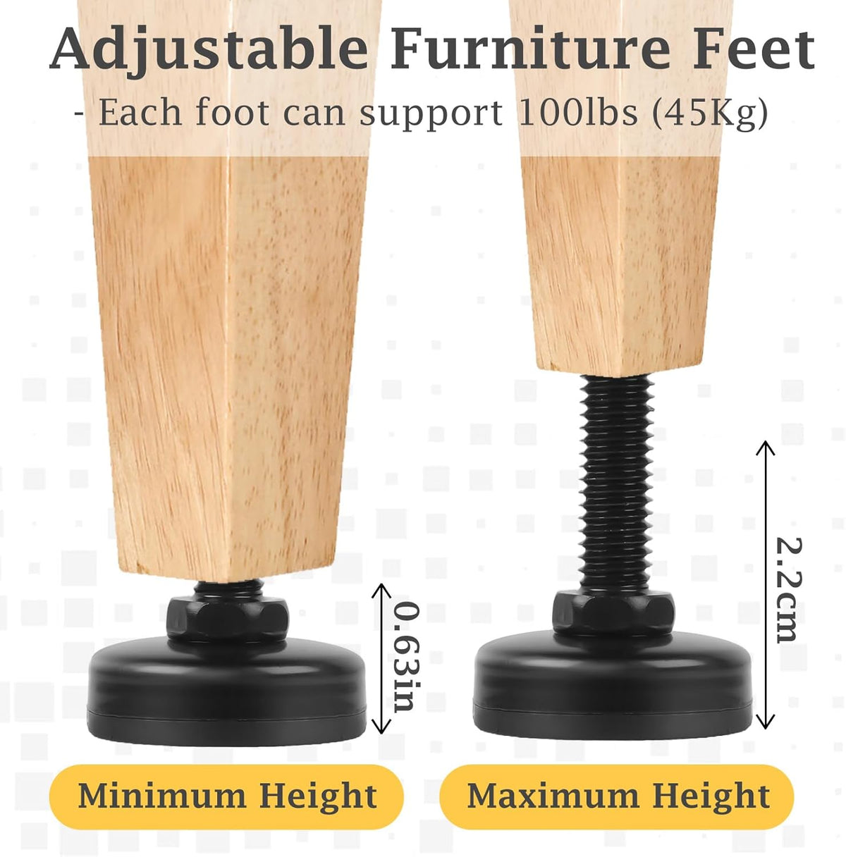 3/8" Thread Furniture Feet Levelers, Adjustable Furniture Feet Screw in with Threaded Inserts, Heavy Duty Leveling Feet Screw On Furniture Leveling for Table, Cabinets, Chair, Sofa, 4 Pack, Black