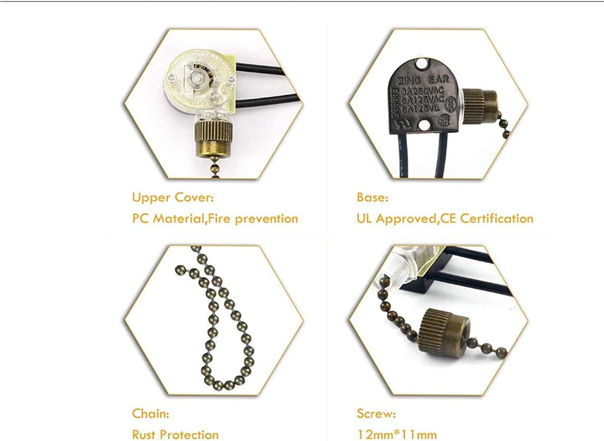 Ceiling Fan Light Switch Zing Ear Pull Chain Switch ZE-109 Fan Light Switch, On-Off Speed with Pull Chain Compatible with Ceiling Light Fans, Lamps and Wall Lights.(Bronze)