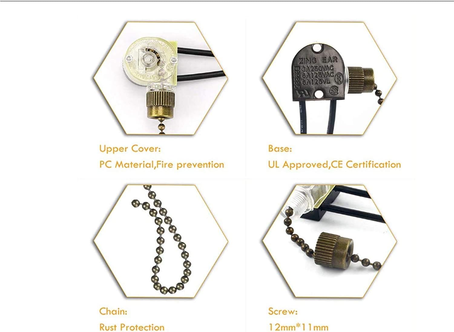 Ceiling Fan Light Switch Zing Ear Pull Chain Switch ZE-109 Fan Light Switch, On-Off Speed with Pull Chain Compatible with Ceiling Light Fans, Lamps and Wall Lights.(Bronze)