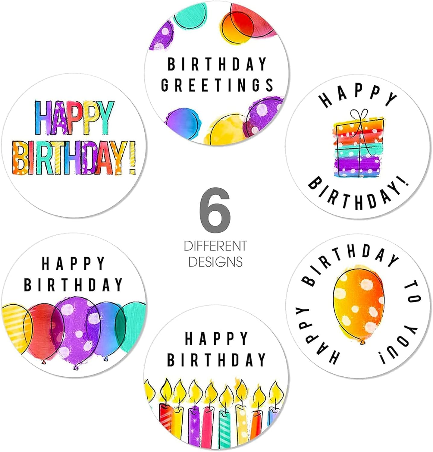 Happy Birthday Stickers, Round Happy Birthday Stickers,Waterproof Self Adhesive Stickers Happy Birthday with 500 pcs Round Label Rolls (1.5" Round - 500 Labels Per Roll) for Kids Party Decoration