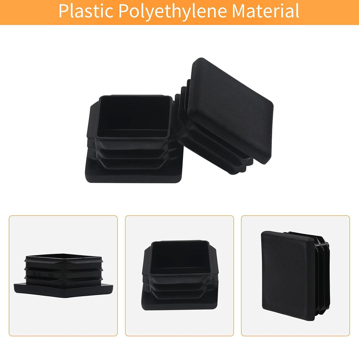 , 2 Inch 2x2 Square Tube End Cap Plastic Plugs 12 Pack, 2 Inch 2x2 Square Tubing Plug 2x2 Tube End Caps Fence Post Pipe Cap Cover Tubing Insert Chair Glide Finishing Plugs, Black