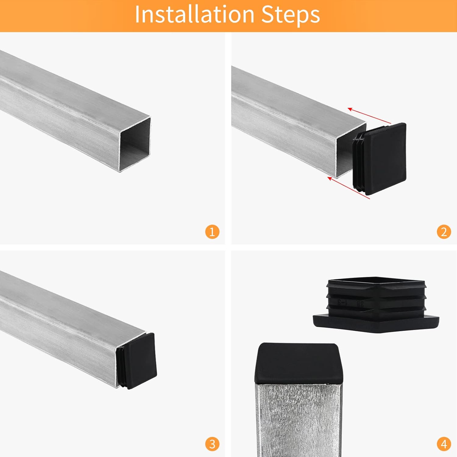 , 2 Inch 2x2 Square Tube End Cap Plastic Plugs 12 Pack, 2 Inch 2x2 Square Tubing Plug 2x2 Tube End Caps Fence Post Pipe Cap Cover Tubing Insert Chair Glide Finishing Plugs, Black