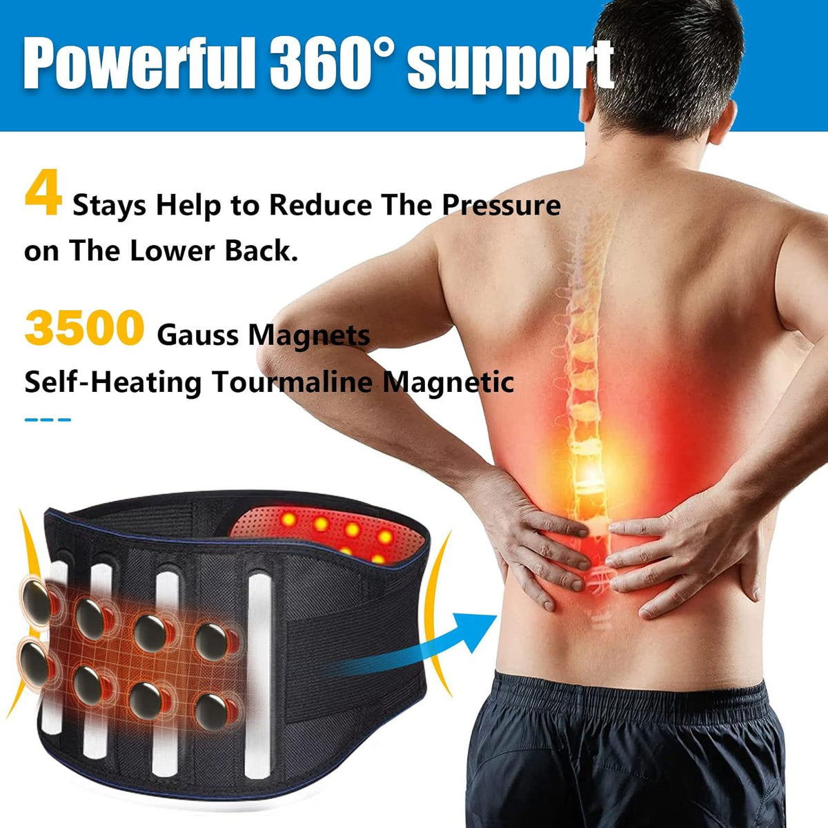 Heating Magnetic Therapy Back Brace Support Belt for Men Women, for Sciatica, Herniated Disc, Scoliosis Back Pain Relief - XXL1
