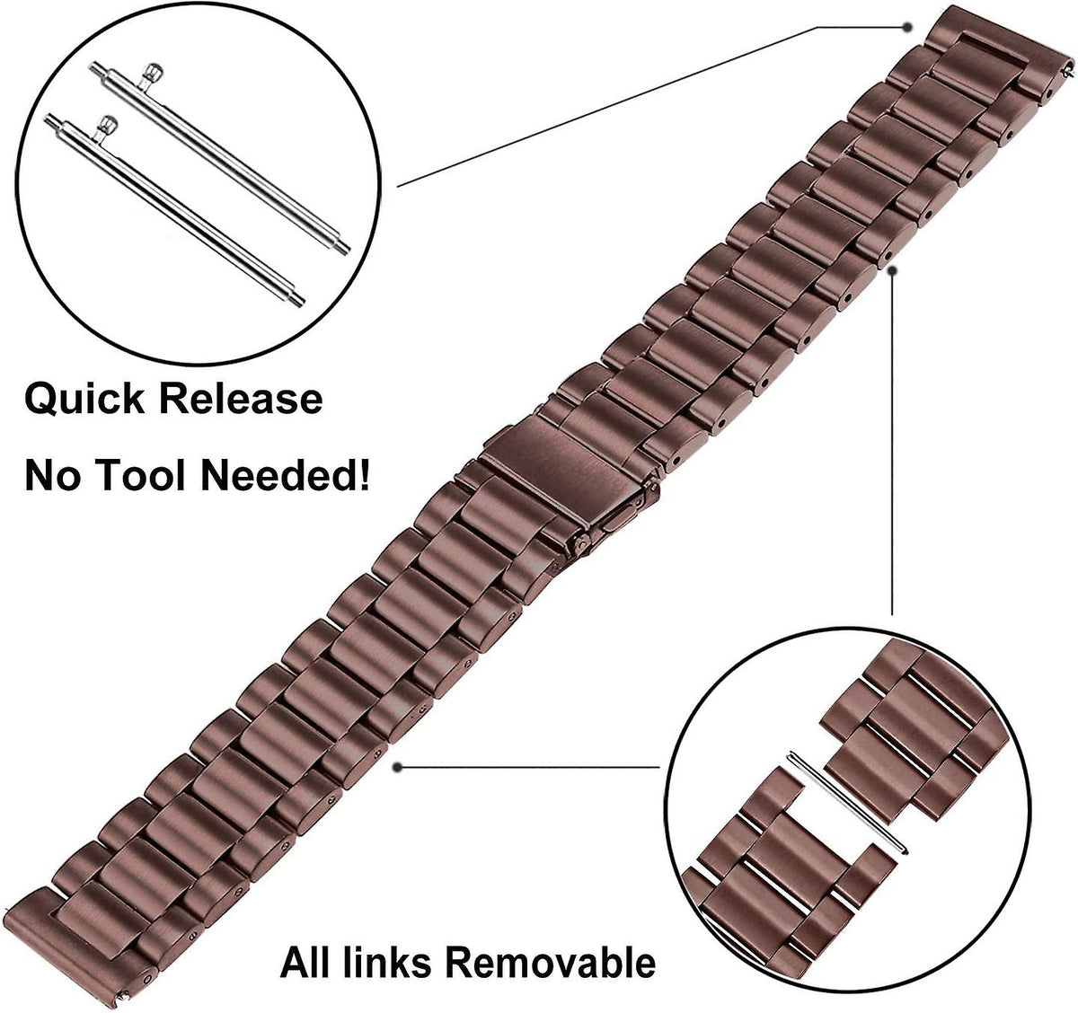 Band For Galaxy Watch 3 41mm Mystic Bronze, Solid Stainless Steel Watchband Quick Release Strap Women Wristband For Samsung Galaxy Watch3 41mm Smartwa