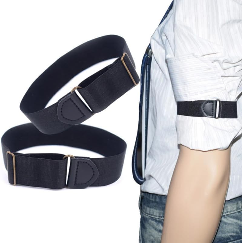 2pcs Sleeve Garters Non Slip Shirt Sleeve Holders Armband for Women Men (Black)
