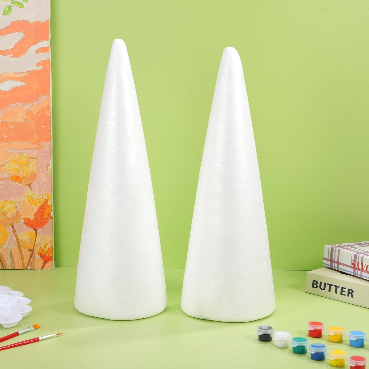 2pcs Foam Cones Christmas Tree Cones for DIY Modeling Craft Floral Arranging Supplies (38x13.5cm)