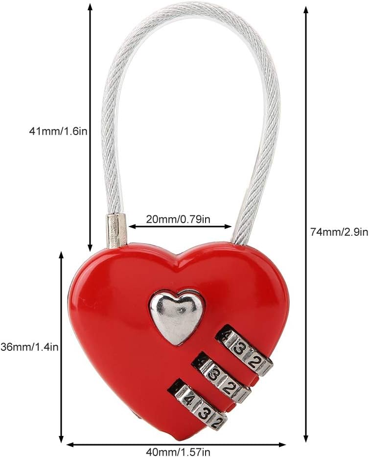 Combination Lock, 3 Digit Cute Love Padlock Mini Outdoor Combo Gate Lock Travel Luggage Locks Heart Shape Love Lock for Gym Locker, Extracurricular Locker, Home(red)