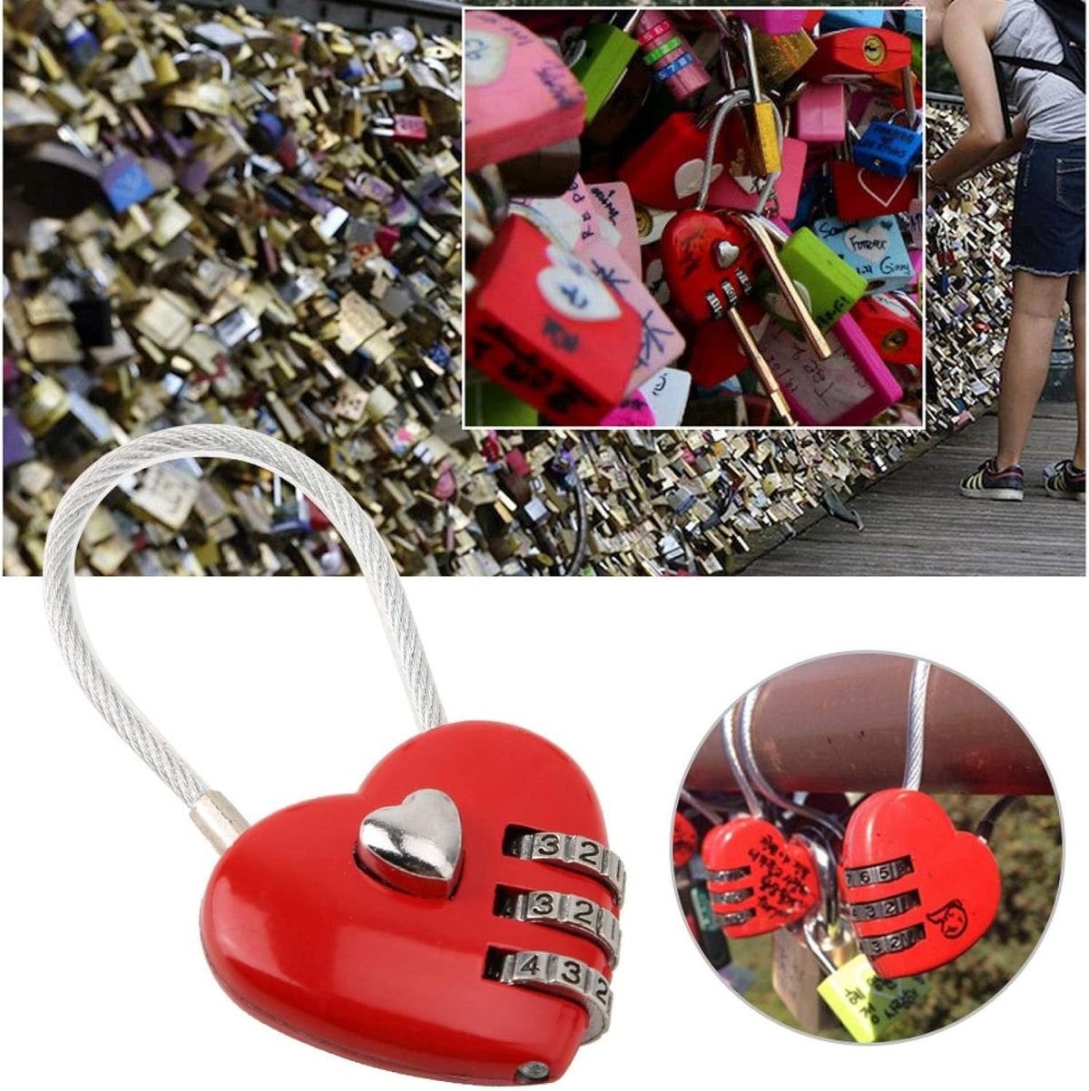 Combination Lock, 3 Digit Cute Love Padlock Mini Outdoor Combo Gate Lock Travel Luggage Locks Heart Shape Love Lock for Gym Locker, Extracurricular Locker, Home(red)