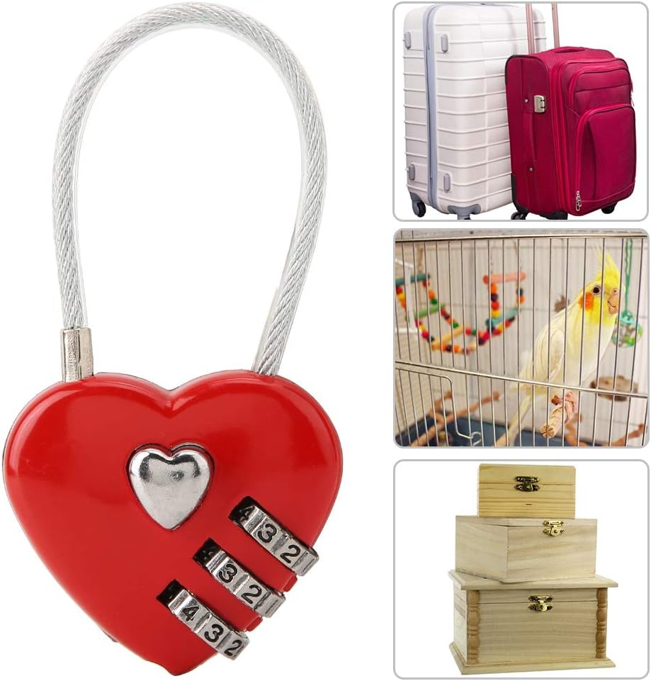 Combination Lock, 3 Digit Cute Love Padlock Mini Outdoor Combo Gate Lock Travel Luggage Locks Heart Shape Love Lock for Gym Locker, Extracurricular Locker, Home(red)