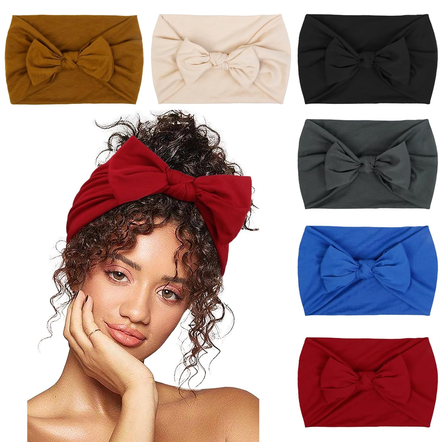 Headbands for Women 6 Packs Cute Bow Head Bands for Women’s Hair, Elastic Wide Knotted Hairbands Headwrap Turban Hair Accessories