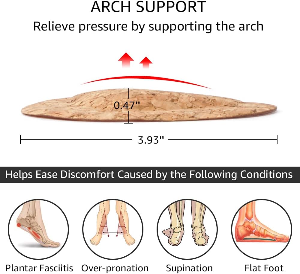 's Arch Support Shoe Inserts for Flat Feet, Plantar Fasciitis, Adhesive Arch Pads for Relieve Pain for Women & Men (Cork)