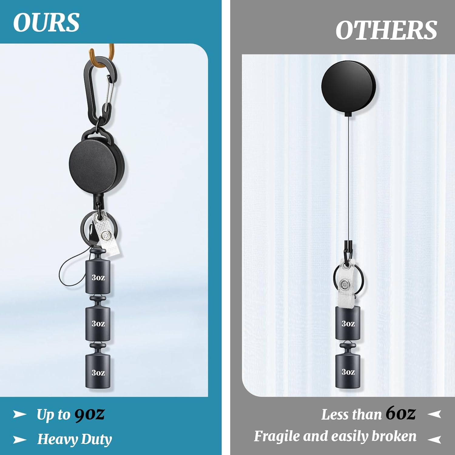 2 Pack Retractable Keychain Heavy Duty Retractable Badge Reel Carabiner with 30” Retractable Cord, Black